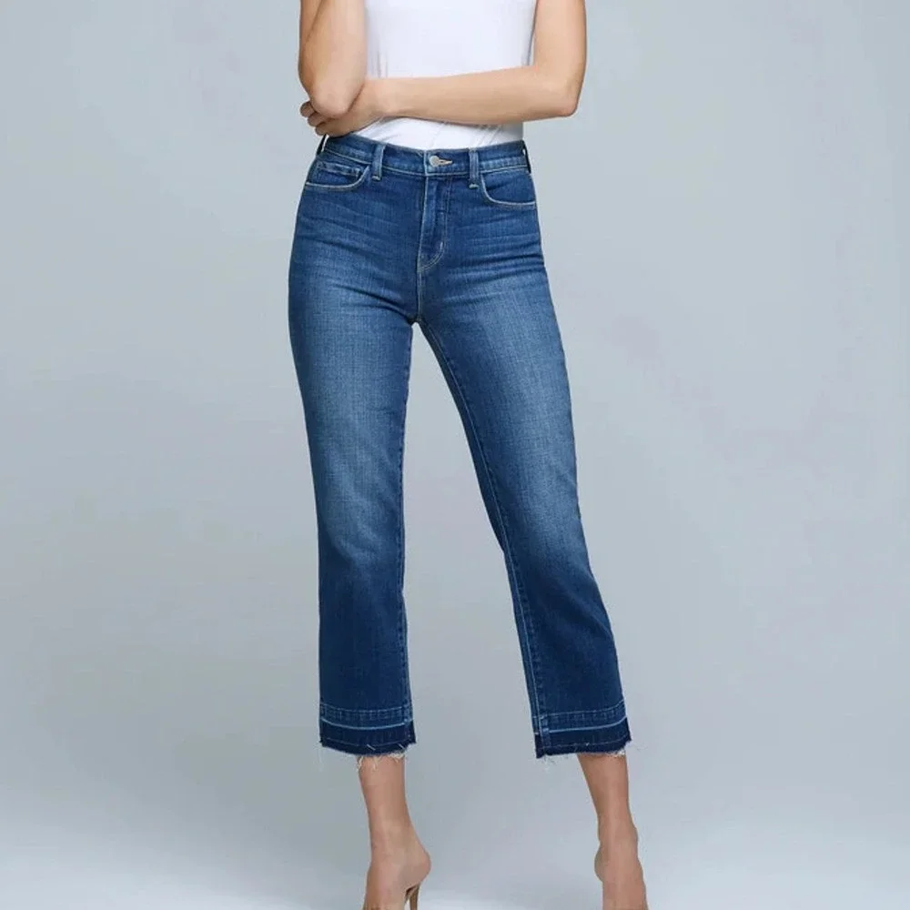 L'AGENCE Harris High Rise Cropped Straight Jean in Talledega 25 $290
